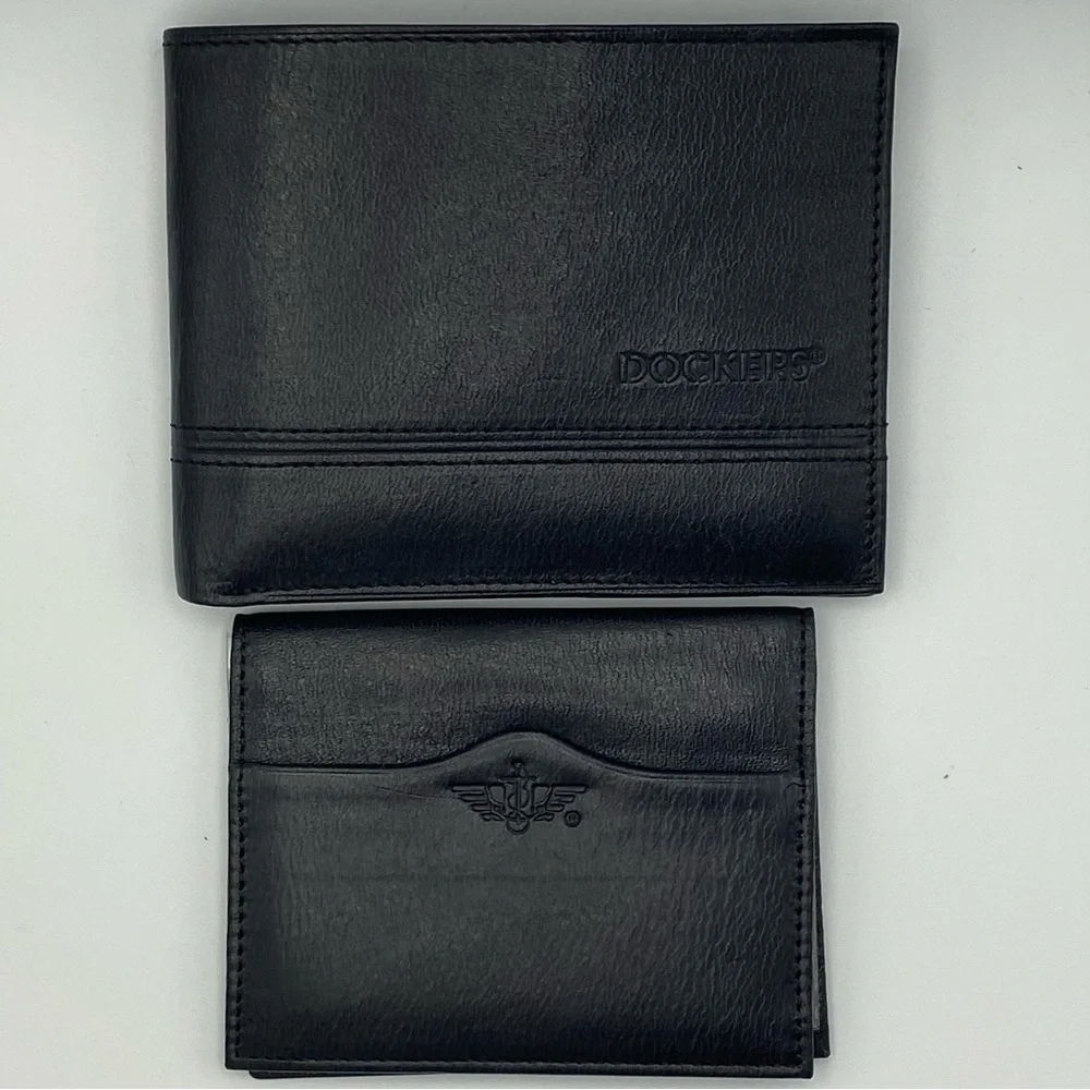 Dockers Men’s Black Leather Bifold Wallet With Removable Passcase Classic NWOT